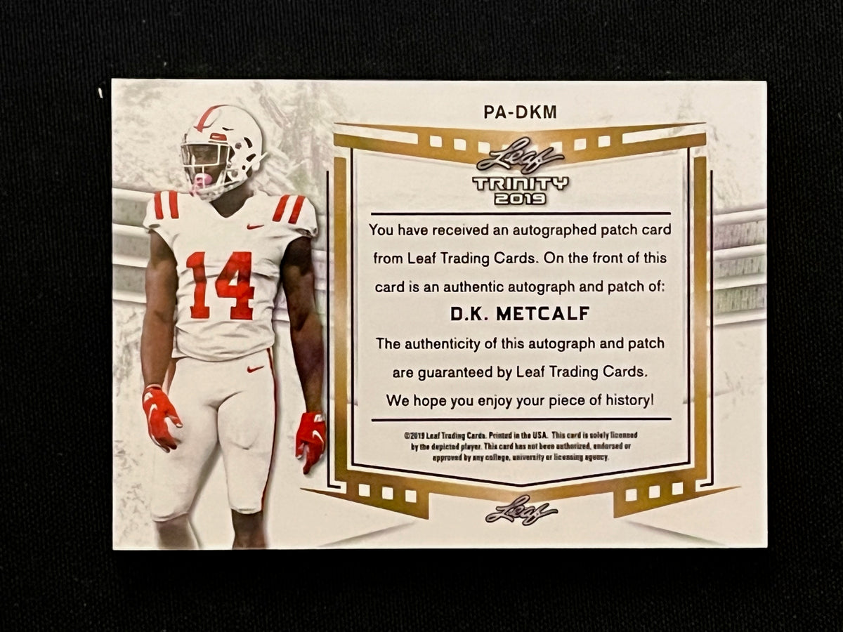 2019 Leaf Trinity DK Metcalf Authentic Player-Worn Patch On-Card Auto #PA-DKM - back
