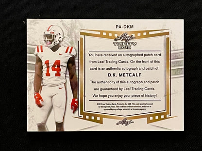 2019 Leaf Trinity DK Metcalf Authentic Player-Worn Patch On-Card Auto #PA-DKM - back
