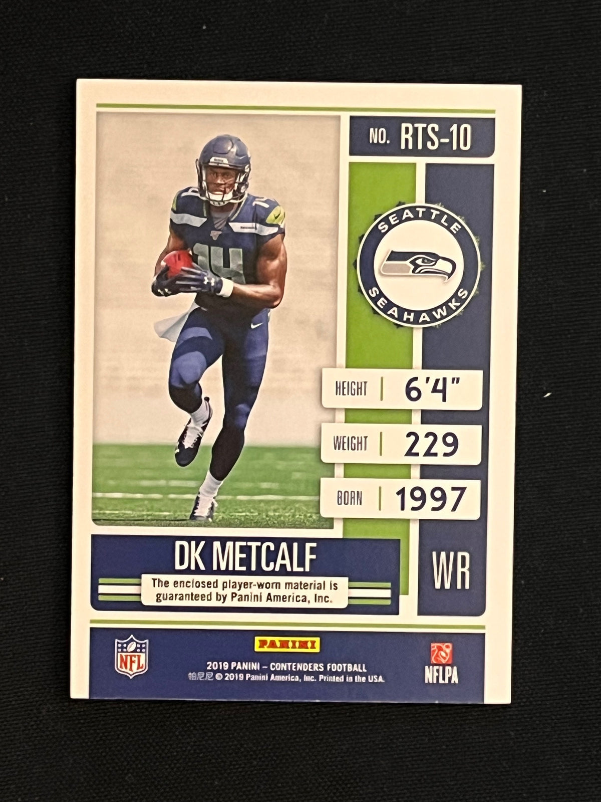 2019 Panini Contenders Football DK Metcalf Rookie Ticket Swatches #RTS-10 - back