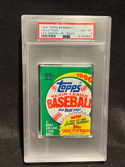 1990 Topps Baseball Cello Pack Ken Griffey Jr on Back! PSA 8