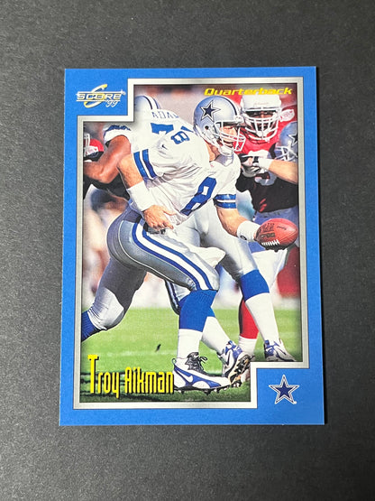 1993, 1995, 1999, 2000 Troy Aikman 4 card lot Dominos, Score, Pinnacle, Select