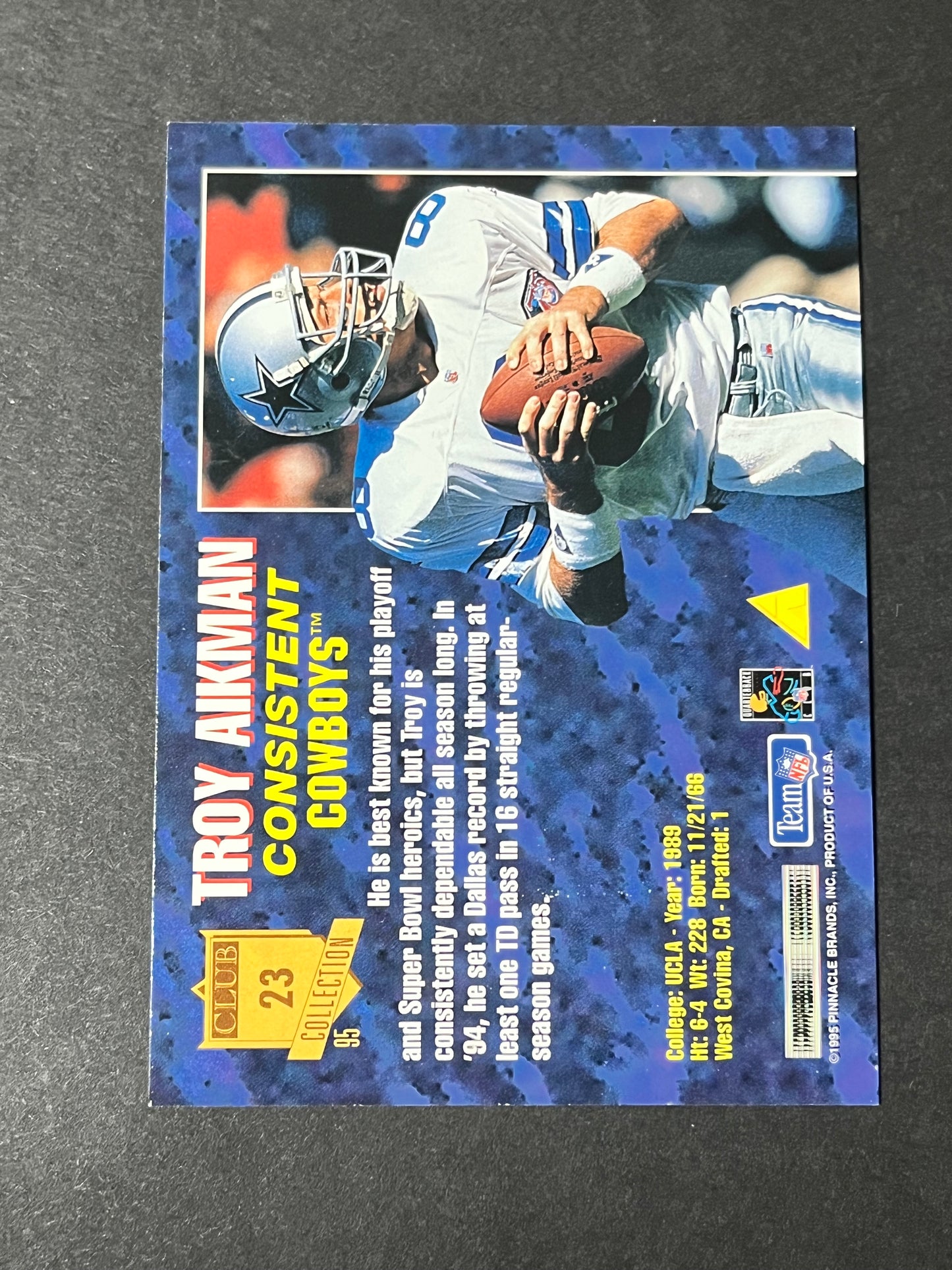 1993, 1995, 1999, 2000 Troy Aikman 4 card lot Dominos, Score, Pinnacle, Select