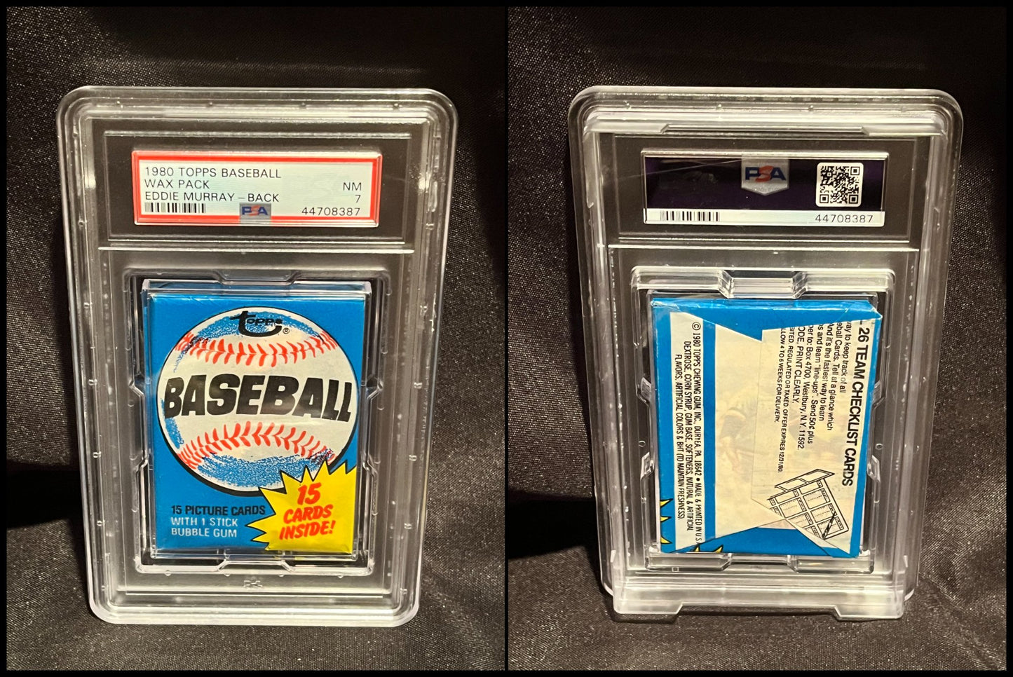 1980 Topps Baseball Graded Wax Pack with Eddie Murray on Back - PSA 7!