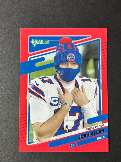 2021 Donruss Football #225 Josh Allen Red Press Proof No Helmet Variation