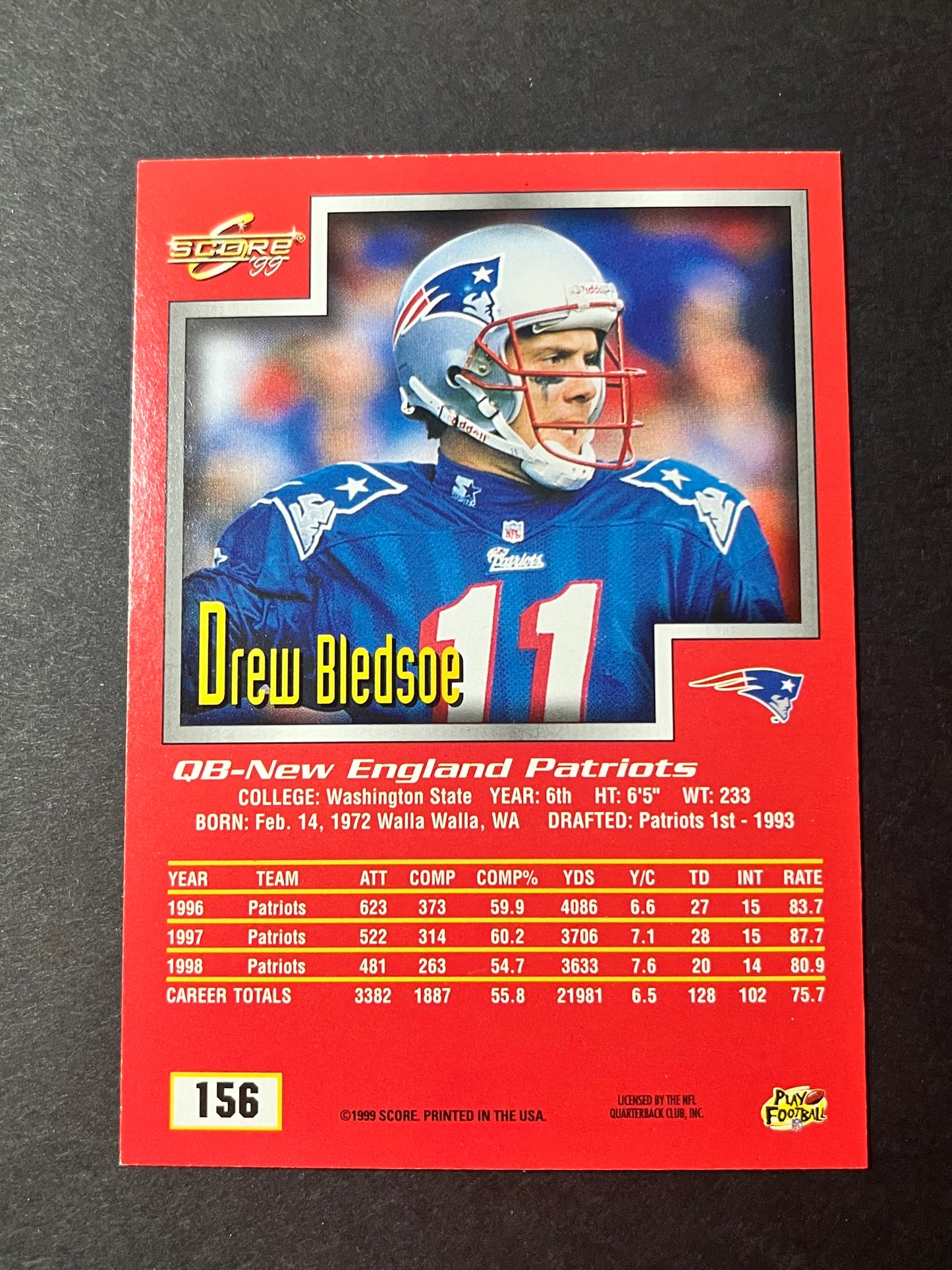 1999 Score Drew Bledsoe #156