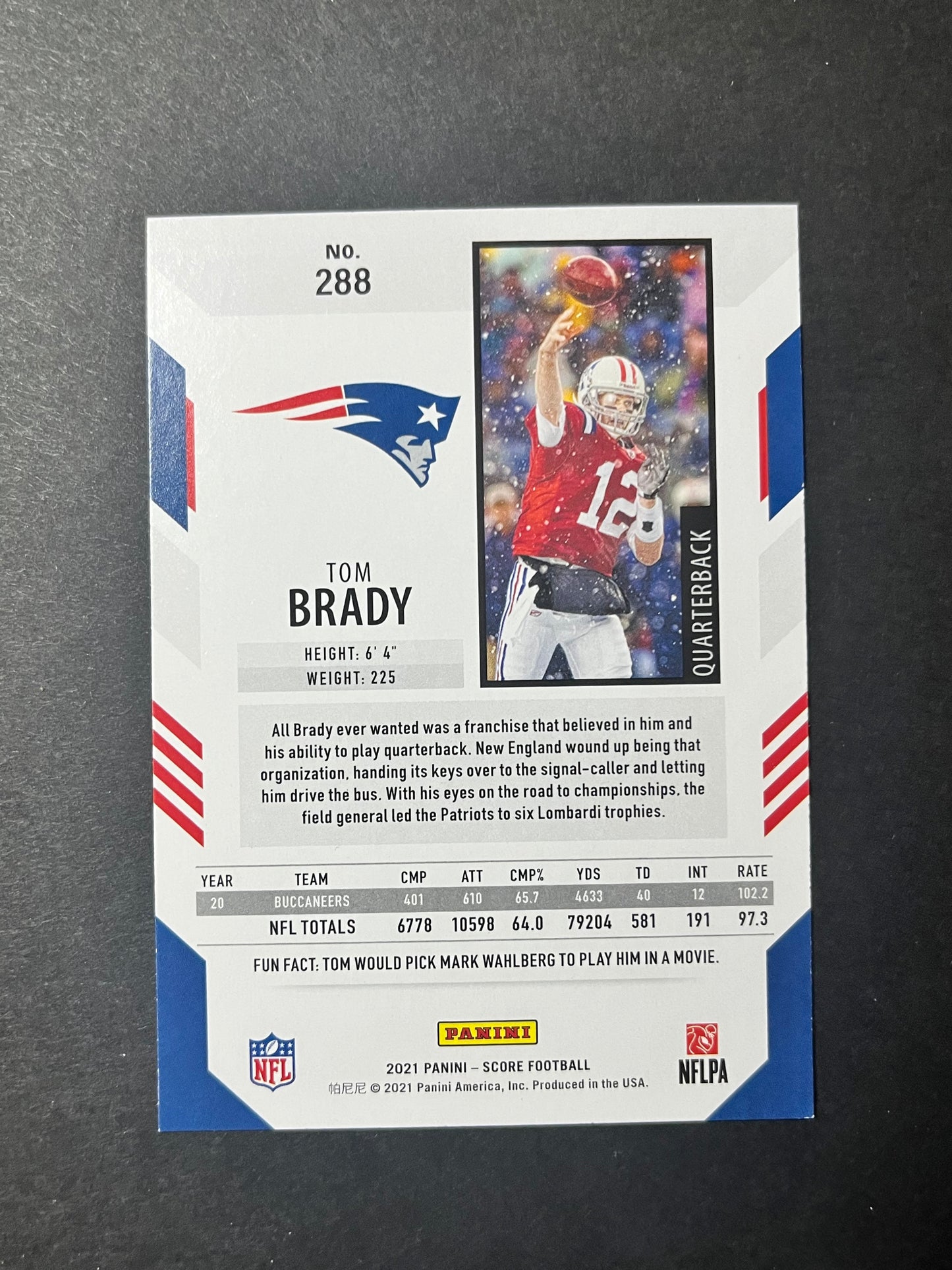 2021 Panini Score Football Tom Brady #288