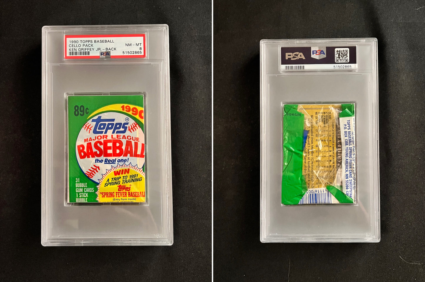 1990 Topps Baseball Cello Pack Ken Griffey Jr on Back! PSA 8