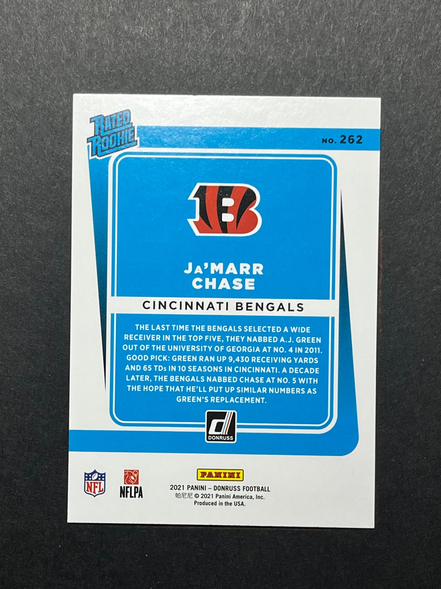 2021 Panini Donruss Rated Rookie Ja'Marr Chase RC #262