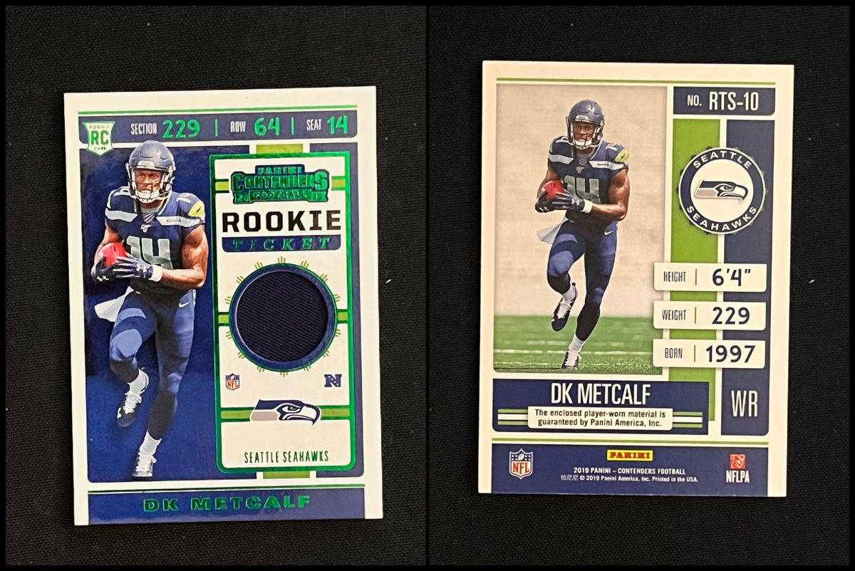 2019 Panini Contenders Football DK Metcalf Rookie Ticket Swatches #RTS-10 - front and back