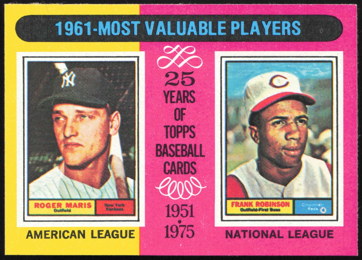1975 Topps Mini Baseball 2-Card Lot 1954 MVPs Berra/Mays #192 & 1961 MVPs Maris/Robinson #199 - #199 front