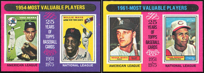 1975 Topps Mini Baseball 2-Card Lot 1954 MVPs Berra/Mays #192 & 1961 MVPs Maris/Robinson #199 - both fronts