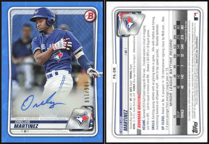 2020 Bowman Baseball Prospect Autographs Blue Orelvis Martinez #PA-OM Auto 106/150 - front and back