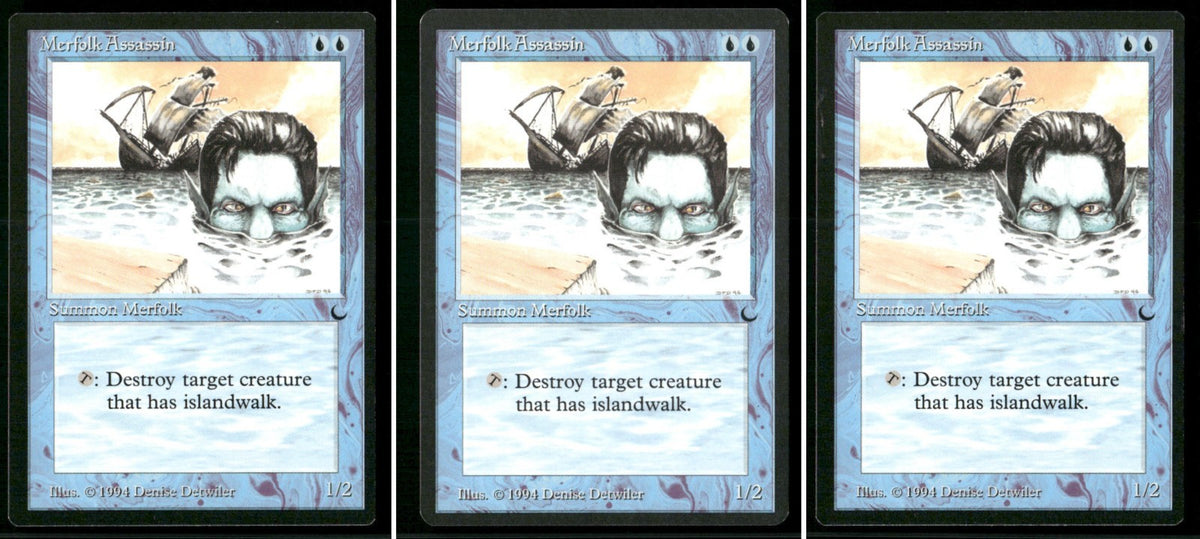 1994 Magic: The Gathering The Dark Merfolk Assassin – 3-Card Lot, NM-Mint - all 3 cards front