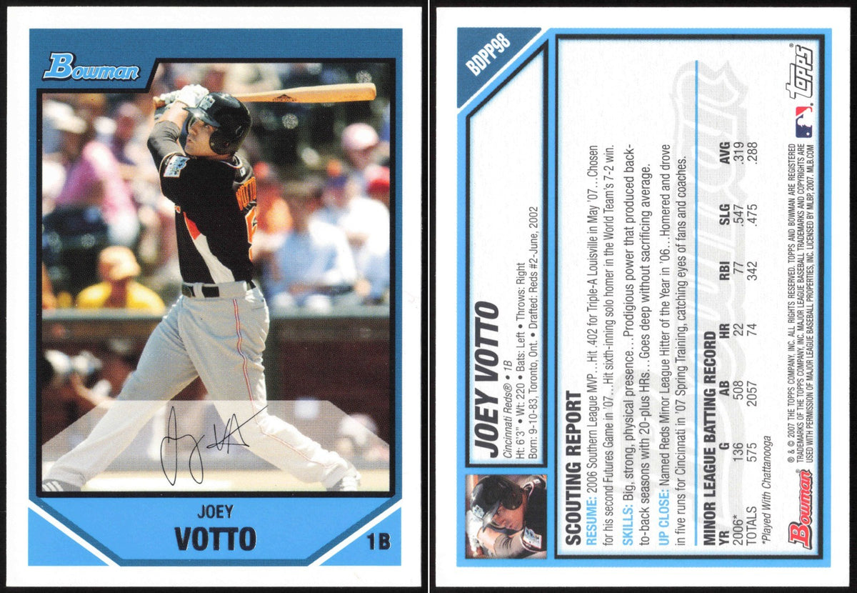 2007 Bowman Draft Picks & Prospects Baseball Joey Votto #BDPP98 - front and back