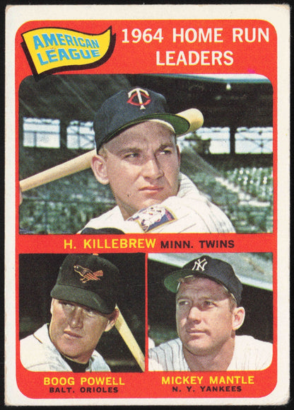 1965 Topps Baseball American League Home Run Leaders Mantle, Killebrew, Powell #3 - front and back