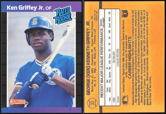 1989 Donruss Baseball Ken Griffey Jr. Rated Rookie #33 - front and back