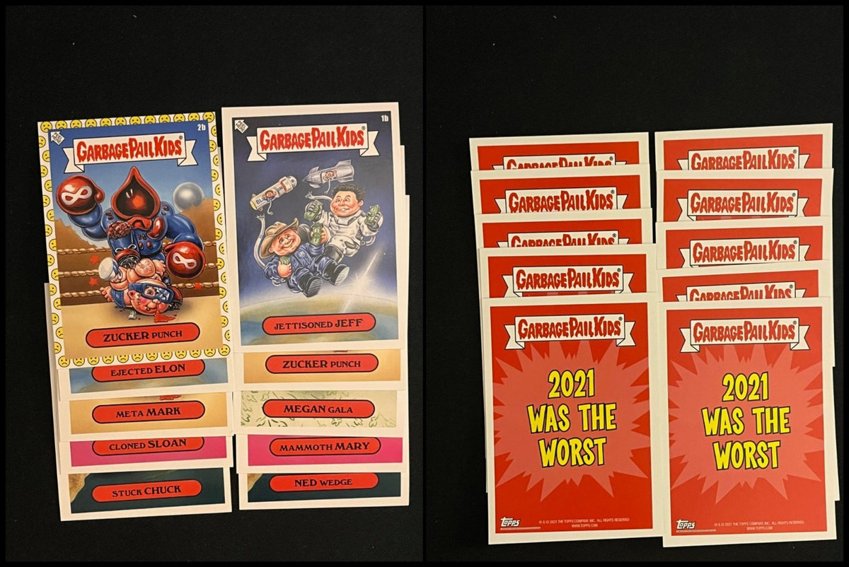 2021 Topps Garbage Pail Kids 2021 Was the Worst! – 10-Card Set - all cards front and back, with Ejected Elon and Jettisoned Jeff