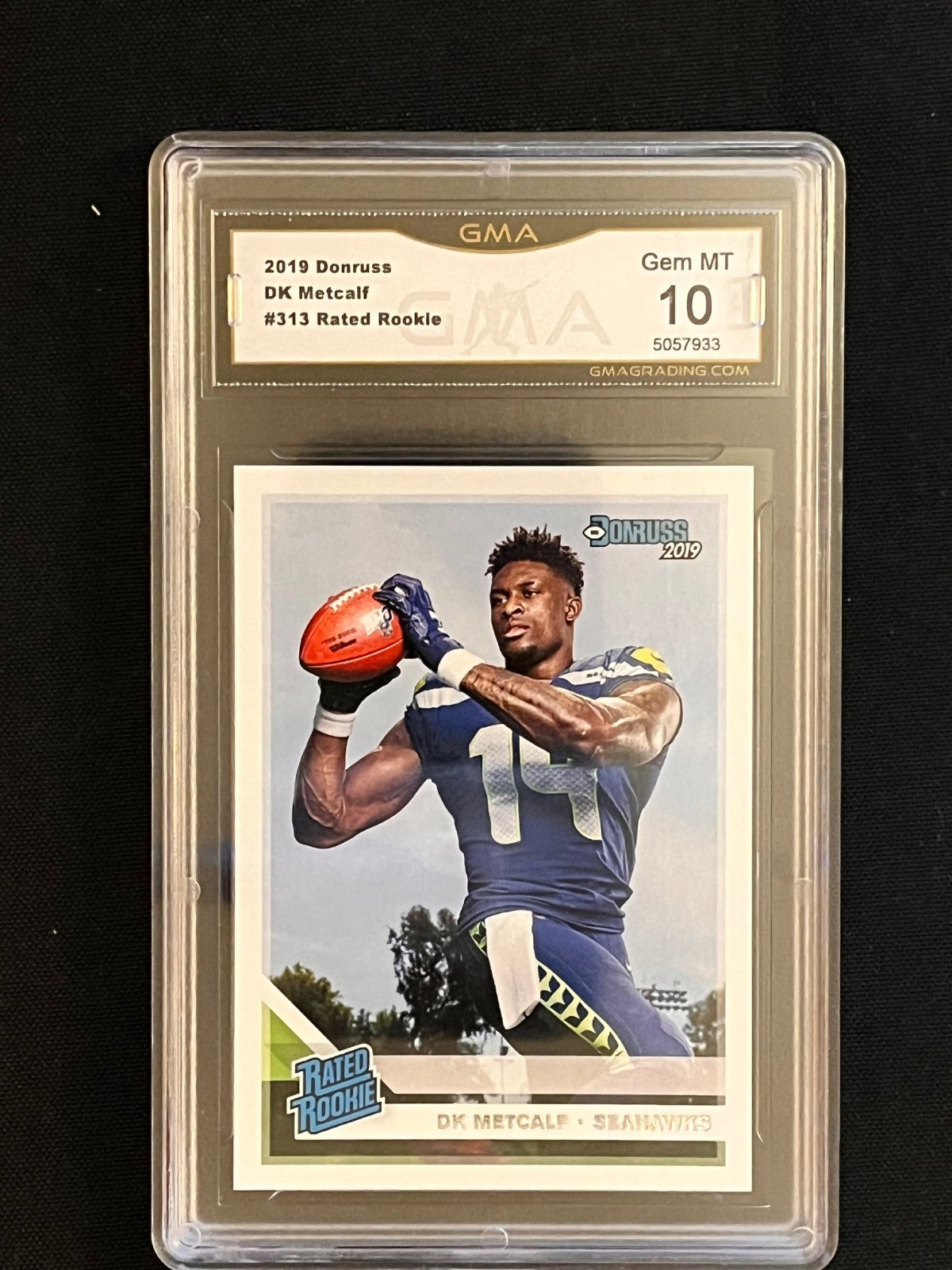 2019 Panini Donruss Football DK Metcalf Rated Rookie #313 – GMA 10 - slab front