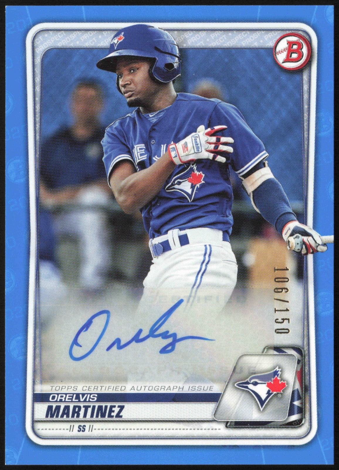 2020 Bowman Baseball Prospect Autographs Blue Orelvis Martinez #PA-OM Auto 106/150 - front