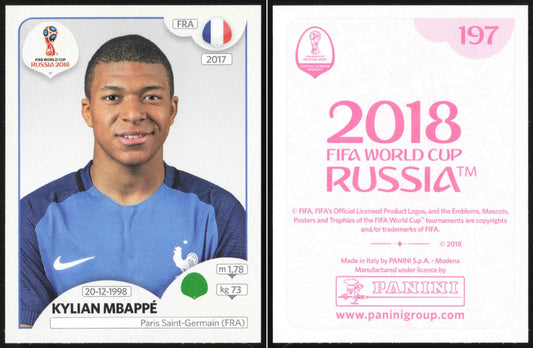 2018 Panini World Cup Kylian Mbappé #197 Pink Back Sticker - front and back